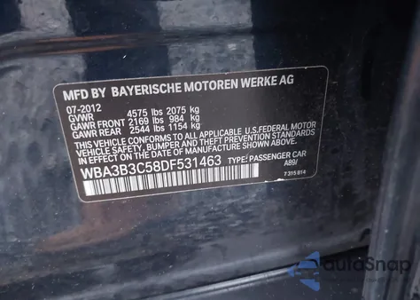 2013 BMW 328I xDrive из США, поврежденный, VIN WBA3B3C58DF531463